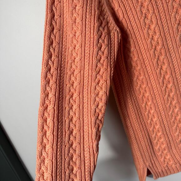 Vintage Lands End Women Cable Knit Sweater SZ S V Neck Orange Classic Fall Cotto - Picture 5 of 10